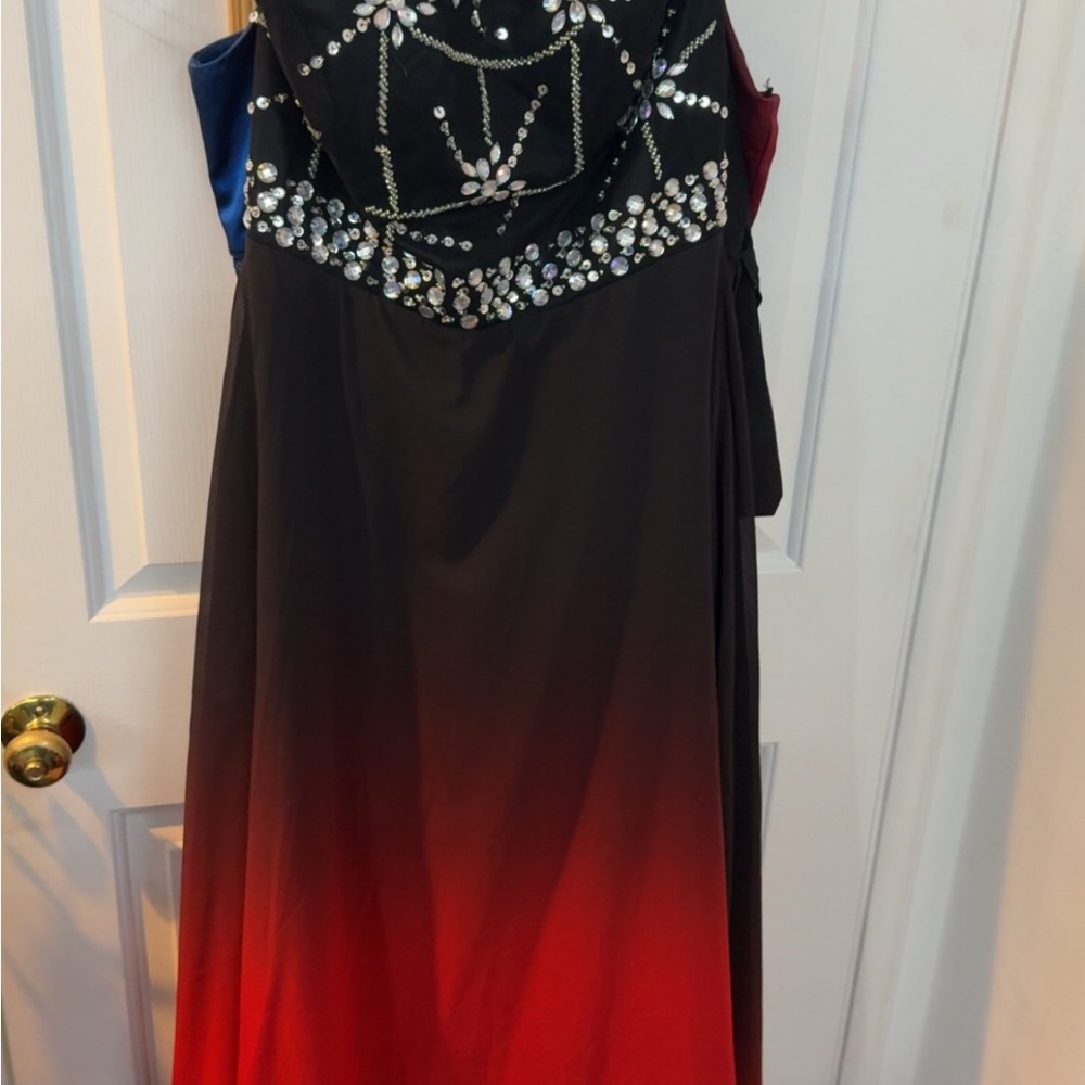 Elegant Black and Red Gown with Silver Embellishments